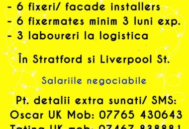 Angajam Instalatori Fatade de Sticla in Londra, UK