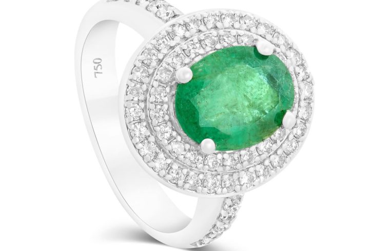 Vand Inel De Aur Alb 18K Smarald Si Diamante In Stratford, Londra