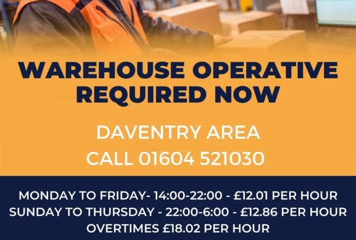Munca Operatori Depozit In Daventry, UK