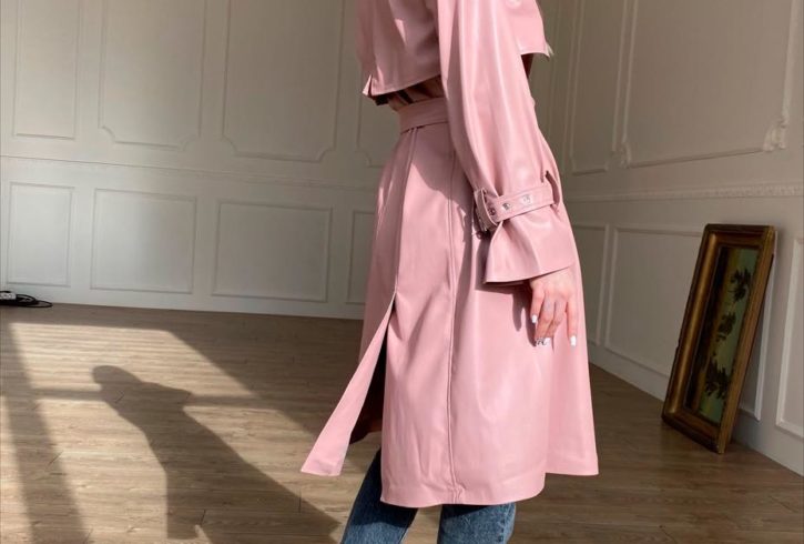 Trench Dama Din Piele Roz - Livrare in UK