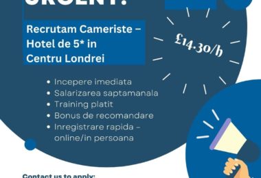 Munca Pentru Cameriste La Hotel De 5 Stele In Centrul Londrei, UK