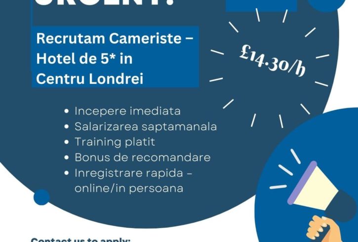 Munca Pentru Cameriste La Hotel De 5 Stele In Centrul Londrei, UK