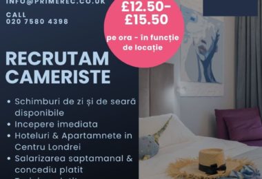 Urgent Cameriste Hoteluri Apartamente in Centru Londrei