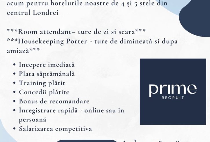 Loc De Munca In Hotel De 5 Stele Pentru Cameriste In Centrul Londrei, UK