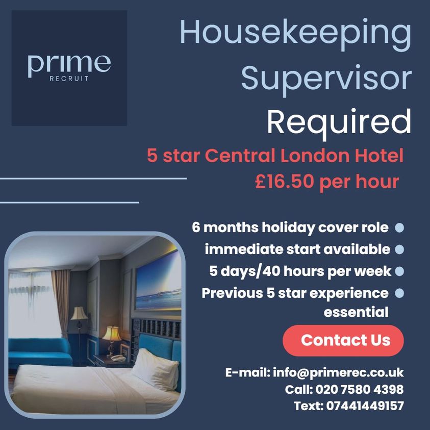 Recrutam Housekeeping Supervisor Hotel in Londra, UK • Anunturi UK