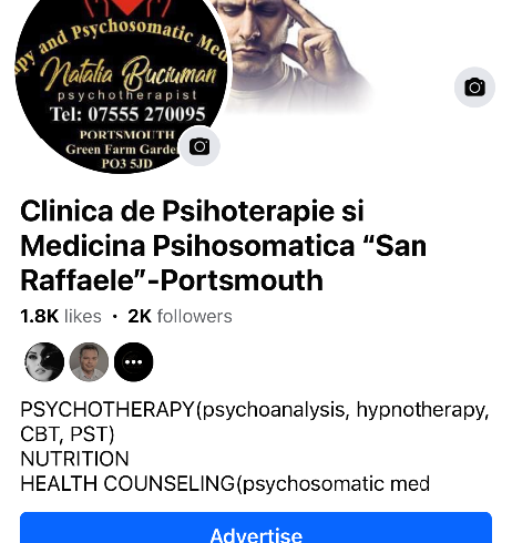 Consultatii Psihoterapie Online, Telefonic sau Cabinet in UK