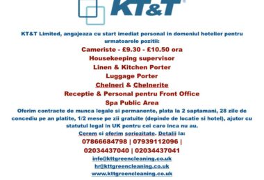 KT&T Ofera Locuri de Munca In Hoteluri Din Londra