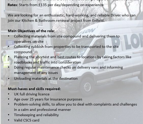 Munca Sofer Colectare Materiale De Constructii In Enfield, Londra