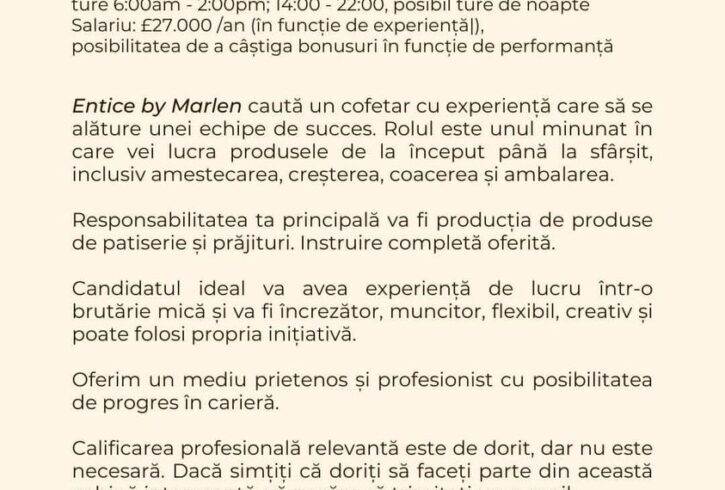 Munca Patiser/Cofetar In Barnet, Londra