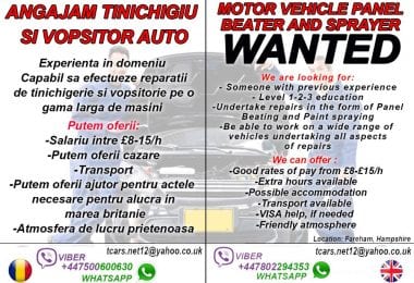 Angajam Vopsitor auto / Tinichigiu in Marea Britanie