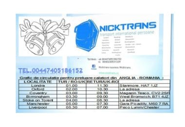 Oferim servicii de transport persoane si coletarie UK-RO & retur