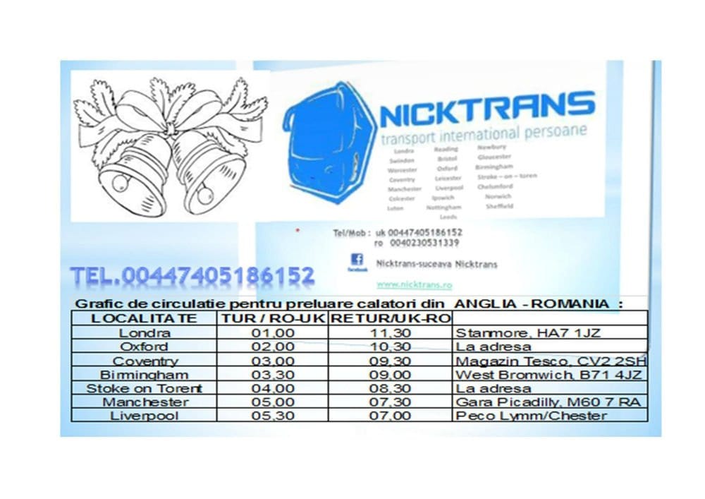 Oferim servicii de transport persoane si coletarie UK-RO & retur