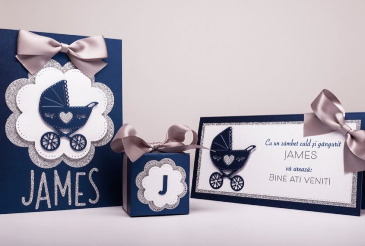 Set botez cu invitatie, plic pentru dar si cutie marturie