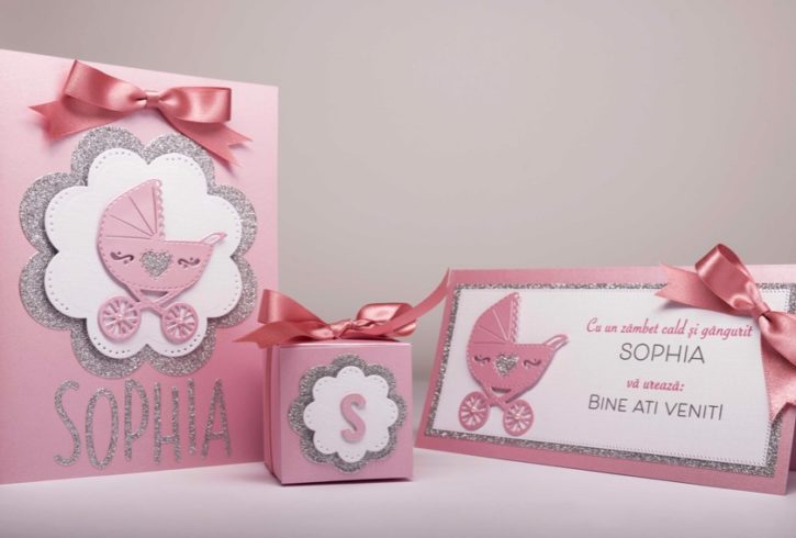 Set botez cu invitatie, plic pentru dar si cutie marturie