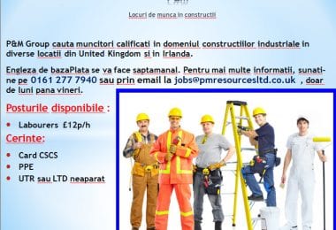 P&M recruteaza Labourer schimb de noapte O2 Arena SE1