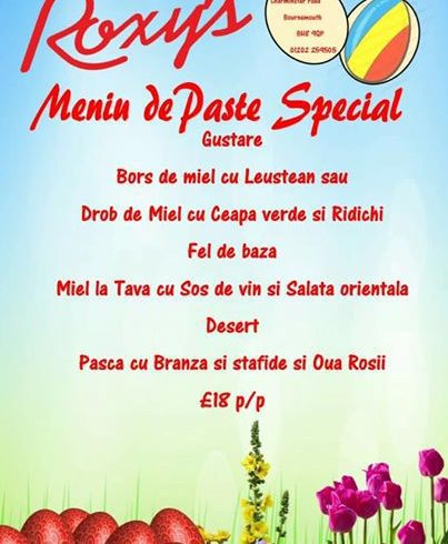 Restaurant Roxy's Bistro ofera meniu special de Paste Bournemout BH8