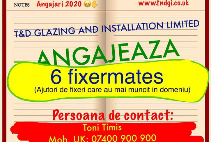 Angajam 6 fixermates la geamuri in Vauxhall