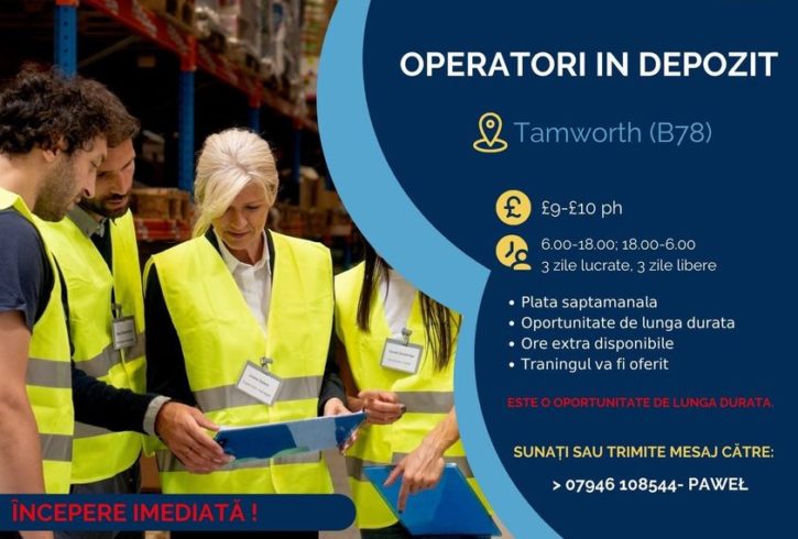 Locuri Munca Operatori Depozit in Tamworth UK